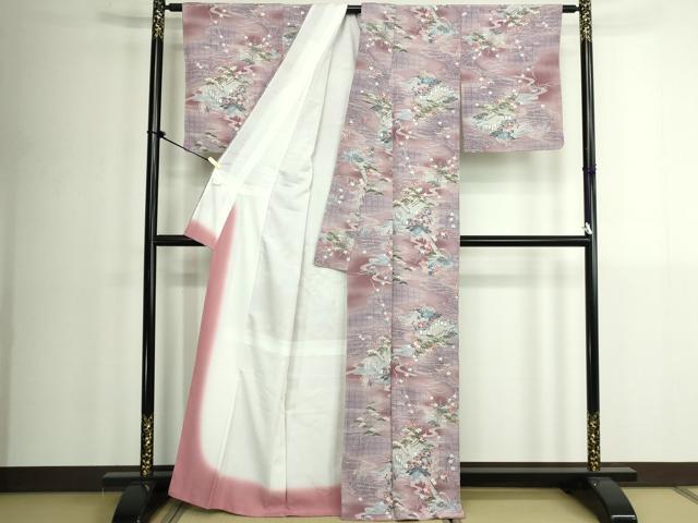 平和屋着物■小紋 渡橋風景文 暈し染め 洗える着物 DABK1330cd