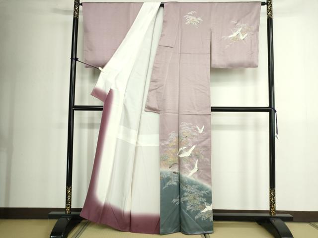 平和屋着物■訪問着 飛鶴枝松文 暈し染め 金銀彩 正絹 逸品 DABK1305cd