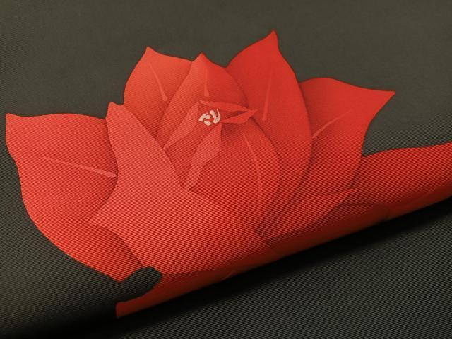 平和屋着物●塩瀬 九寸名古屋帯 ろうけつ染 草花文 黒地 金彩 正絹 逸品 未使用 CABM3156vp