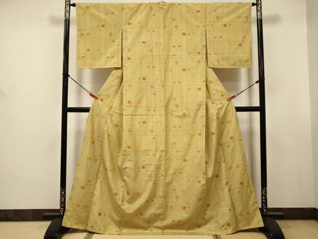 平和屋着物■上質な紬 井桁絣 格子 正絹 逸品 未使用 DABJ9400ya