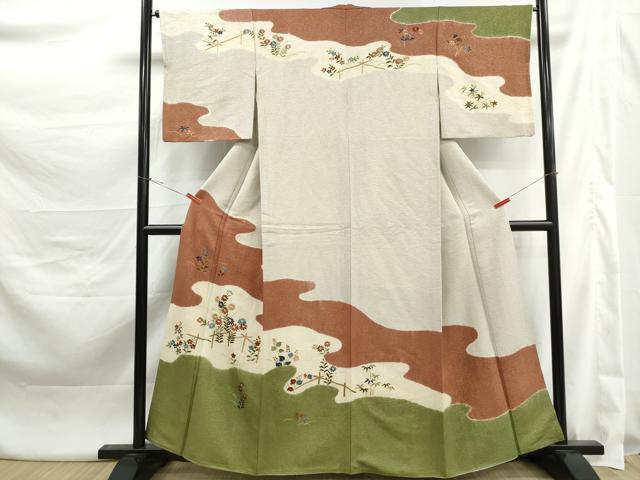 平和屋着物■訪問着 総刺繍 草花文 金糸 正絹 逸品 DABK3412qa