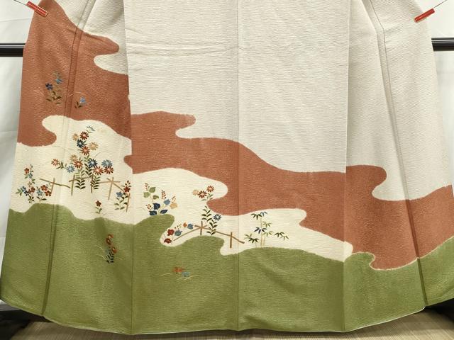 平和屋着物■訪問着 総刺繍 草花文 金糸 正絹 逸品 DABK3412qa