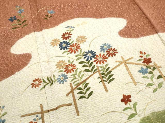 平和屋着物■訪問着 総刺繍 草花文 金糸 正絹 逸品 DABK3412qa