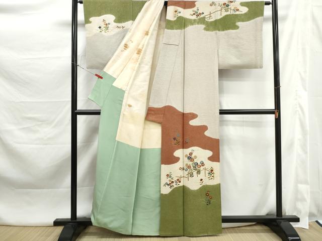 平和屋着物■訪問着 総刺繍 草花文 金糸 正絹 逸品 DABK3412qa