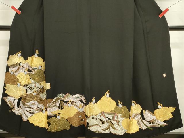 平和屋着物■中国三大刺繍 相良刺繍 駒刺繍 黒留袖 作家物 平安人物文 金彩 正絹 逸品 未使用 DABJ5799qp