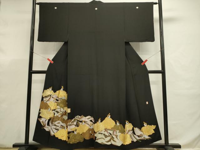 平和屋着物■中国三大刺繍 相良刺繍 駒刺繍 黒留袖 作家物 平安人物文 金彩 正絹 逸品 未使用 DABJ5799qp