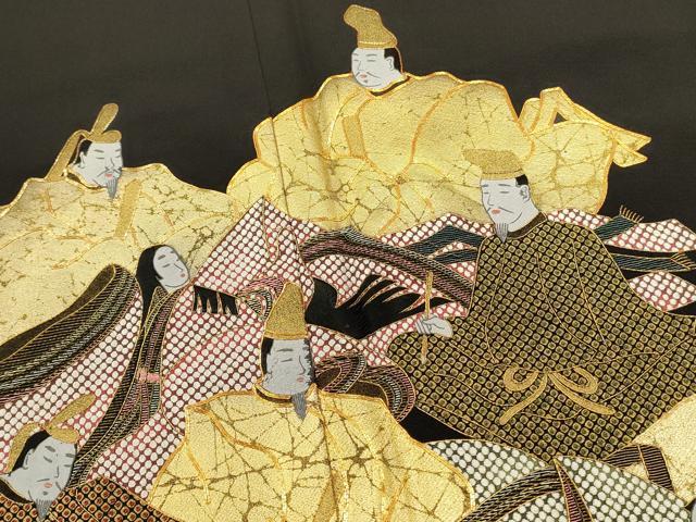 平和屋着物■中国三大刺繍 相良刺繍 駒刺繍 黒留袖 作家物 平安人物文 金彩 正絹 逸品 未使用 DABJ5799qp