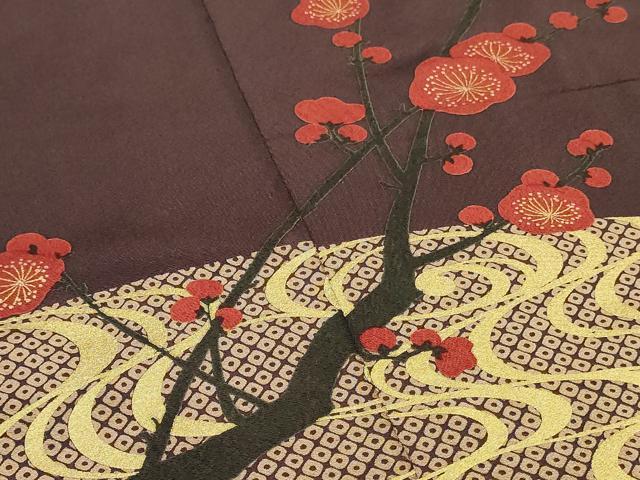 平和屋着物▼付下げ 解き反物 着尺 枝梅 金彩 逸品 DABK3677zy