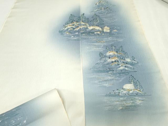 平和屋着物▼付下げ 反物 着尺 風景文 暈し染め 金彩 逸品 未使用 DABK3711zy