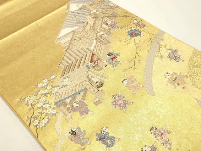 平和屋本店●加賀友禅の巨匠 初代 由水十久 西陣 長嶋成織物 ながしま帯 太鼓柄袋帯 能登北海 本金箔 瀞金錦 正絹 逸品 DABJ6497sf