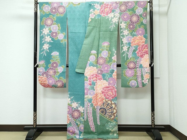 平和屋本店●極上 名門 藤娘きぬたや・総絞り 振袖 花車文 逸品 CZAA4091s5