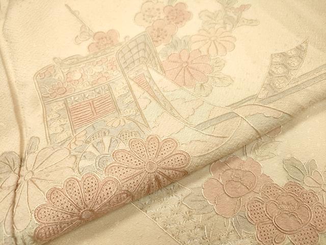 平和屋着物▼中国三大刺繍 スワトウ刺繍 汕頭刺繍 総刺繍 訪問着 御所車花文 暈し染 正絹 逸品 DABJ7477fe
