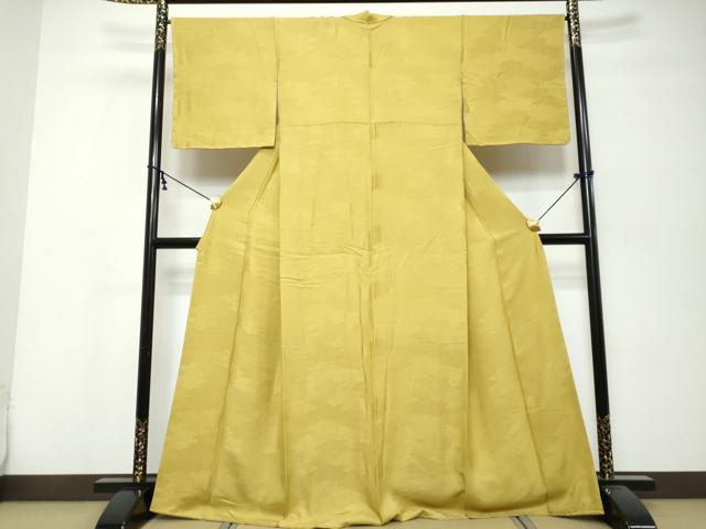 平和屋着物●上質な色無地 紗綾型地紋 芥子色 やまと誂製 正絹 逸品 未使用 DABK0296ud