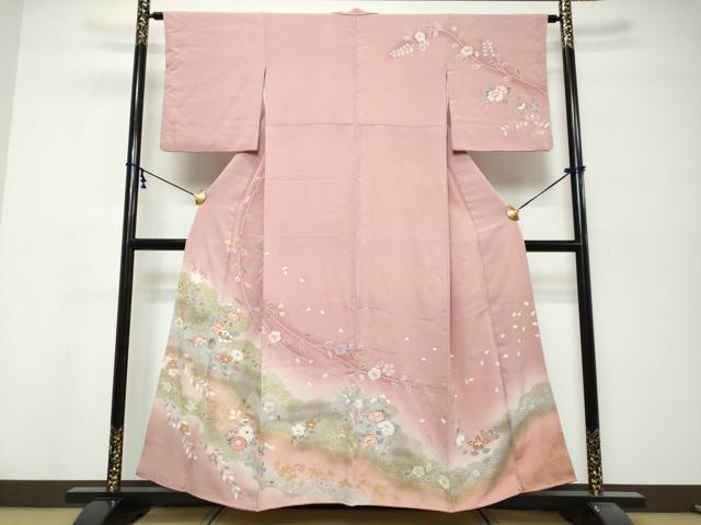 平和屋着物●訪問着 草花文 暈し染め 金彩 正絹 逸品 DABK0426ud