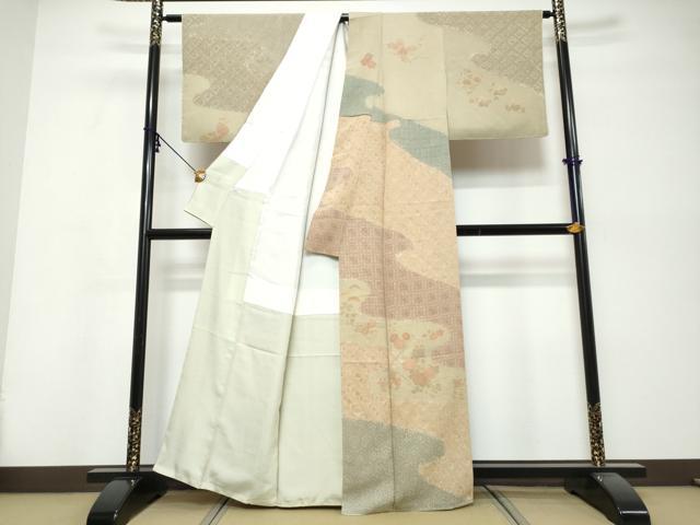 平和屋着物●訪問着 作家物 流水草花文 金彩 正絹 逸品 未使用 DABK0452ud