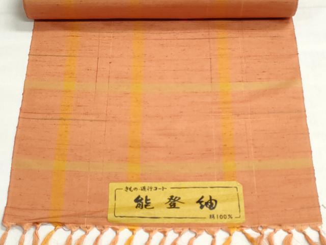 平和屋着物▼羽織・コート 反物 羽尺 能登紬 格子 逸品 未使用 DABJ9571we