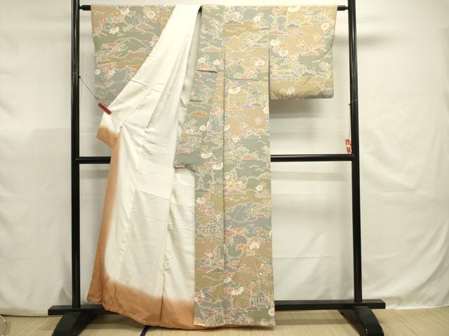 平和屋着物■上質な小紋 風景花文 鬼しぼ縮緬 正絹 逸品 DABJ9481ya