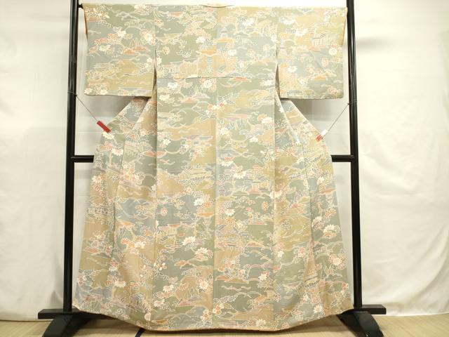 平和屋着物■上質な小紋 風景花文 鬼しぼ縮緬 正絹 逸品 DABJ9481ya
