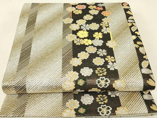 平和屋着物▼六通柄袋帯 舞花間道 金銀糸 正絹 逸品 DABJ1969az