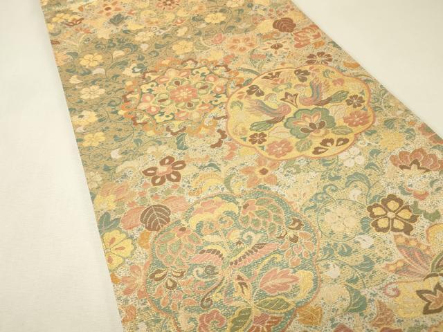 平和屋着物▼六通柄袋帯 古代彫金紋 正倉院向かい鳥花文 正絹 逸品 DABJ1997az