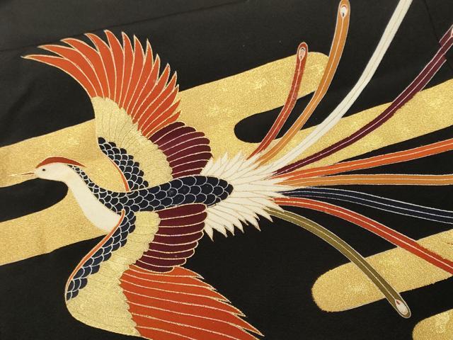 平和屋着物■豪華黒留袖 駒刺繍 鳳凰エ霞立波花文 金彩 正絹 逸品 CABM1844ev