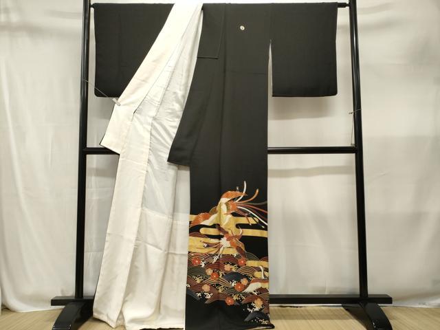 平和屋着物■豪華黒留袖 駒刺繍 鳳凰エ霞立波花文 金彩 正絹 逸品 CABM1844ev