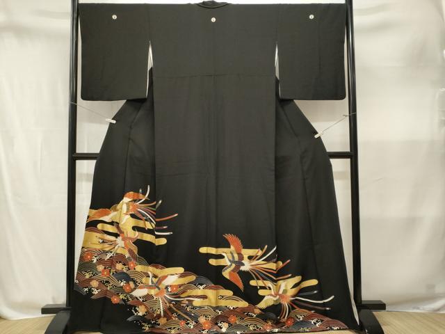 平和屋着物■豪華黒留袖 駒刺繍 鳳凰エ霞立波花文 金彩 正絹 逸品 CABM1844ev