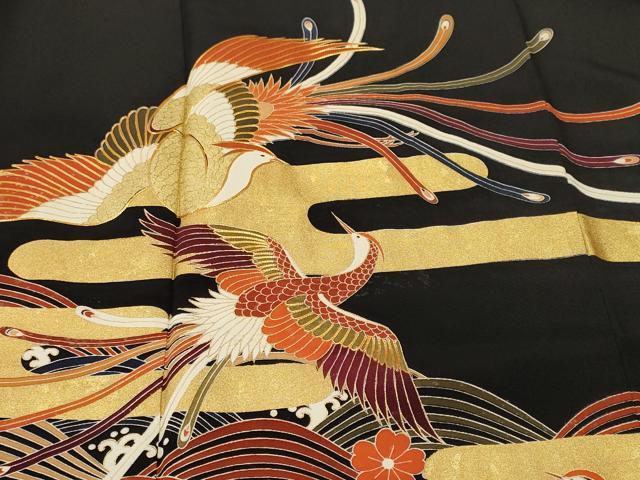 平和屋着物■豪華黒留袖 駒刺繍 鳳凰エ霞立波花文 金彩 正絹 逸品 CABM1844ev