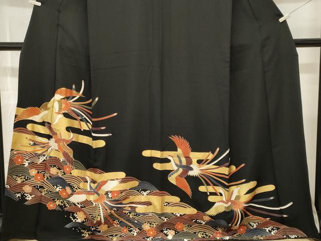 平和屋着物■豪華黒留袖 駒刺繍 鳳凰エ霞立波花文 金彩 正絹 逸品 CABM1844ev