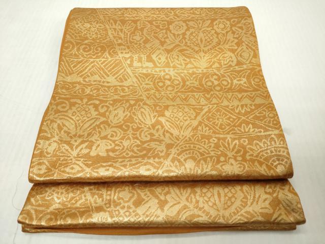 平和屋着物◎六通柄袋帯 壁画花鳥文 金糸 正絹 逸品 DABJ3512ea
