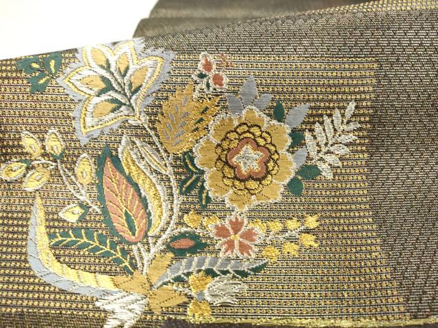 平和屋着物●染色作家 草野一騎 六通柄袋帯 草花文 金銀糸 正絹 逸品 AABM4655pf