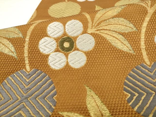平和屋着物●ファッションデザイナー 花井幸子 六通柄袋帯 唐織 草花文 金糸 正絹 逸品 AABM4656pf