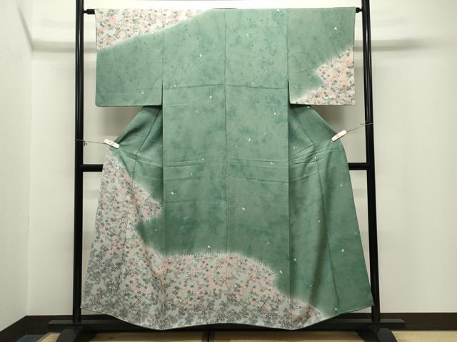 平和屋着物●訪問着 刺繍 型染め 舞桜文 暈し染め 金糸 正絹 逸品 CABM5049gh