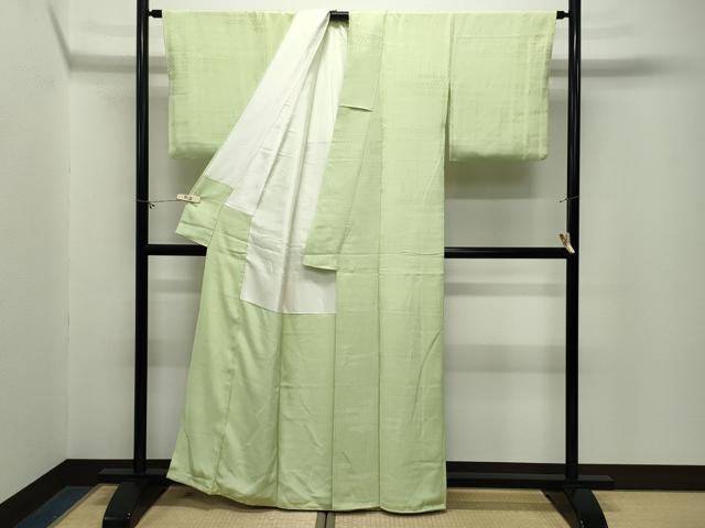 平和屋着物●上質な色無地 エ霞吉祥地紋 若葉色 正絹 逸品 CABM5075gh