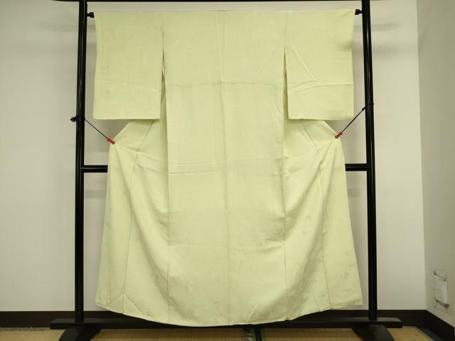 平和屋着物■上質な色無地 流水花地紋 若芽色 正絹 逸品 DABK6597ya