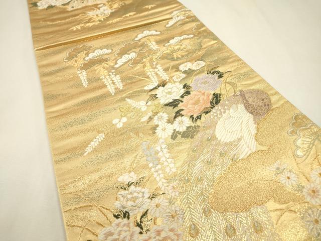 平和屋本店▼六通柄袋帯 唐織 孔雀花文 弐拾四金二重織 正絹 逸品 DABJ7519fe