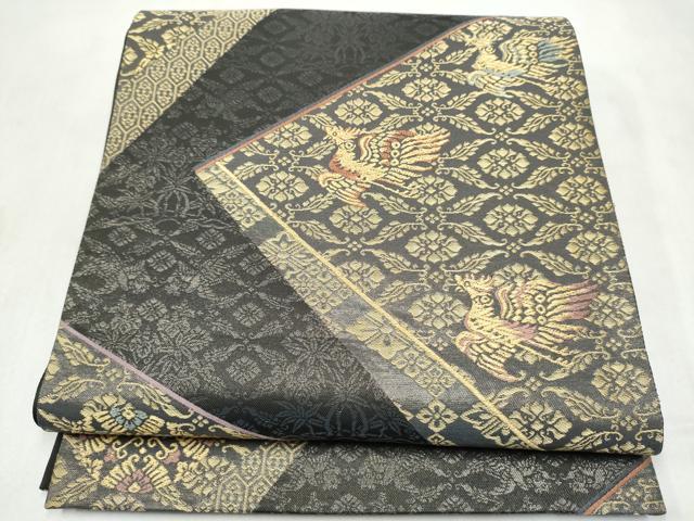 平和屋着物●日本画家 霜鳥忍の世界 彩天目織 六通柄袋帯 鳳凰花文 金糸 正絹 逸品 CABM9849hy