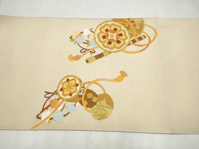 平和屋着物●爪搔き本綴れ 太鼓柄袋帯 鼓花文 金糸 正絹 逸品 CABM9850hy