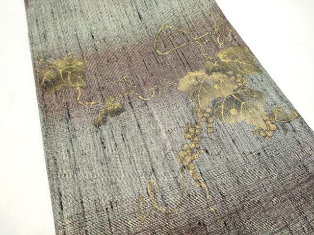 平和屋着物●両面 全通柄袋帯 紬地 藤 金糸 正絹 逸品 CABM9848hy
