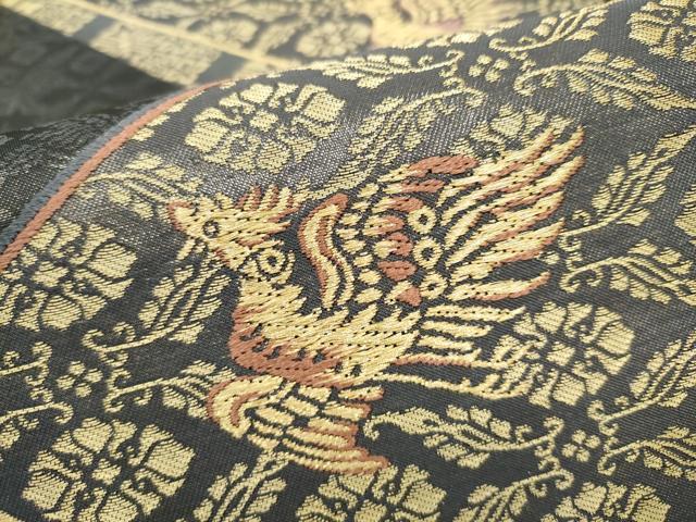 平和屋着物●日本画家 霜鳥忍の世界 彩天目織 六通柄袋帯 鳳凰花文 金糸 正絹 逸品 CABM9849hy