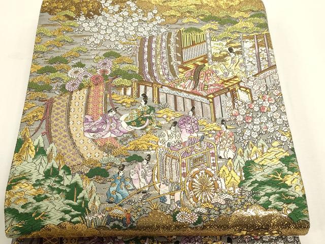 平和屋本店▼西陣 廣部商事謹製 全通柄袋帯 唐織 京洛時代祭還幸絵巻 弐拾四金箔使用 分析通知書付き 正絹 逸品 DABK5554sf