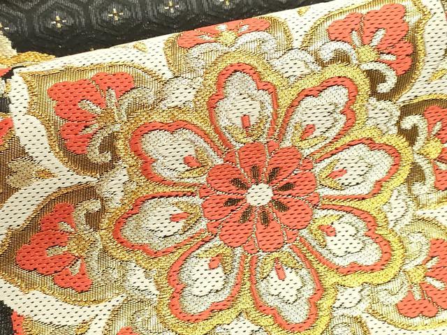 平和屋本店▼西陣 広瀬幸織物謹製 六通柄袋帯 正倉院花文 本金三重箔 黒地 証紙付き 正絹 逸品 DABK5551sf