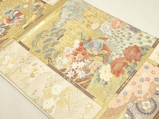 平和屋本店▼六通柄袋帯 孔雀花文 本金箔 正絹 逸品 DABK5556sf