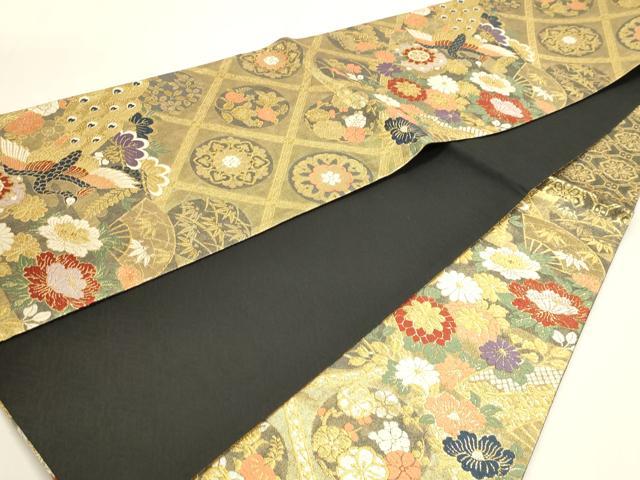 平和屋本店▼六通柄袋帯 唐織 桃山絵巻文様 純金箔二重織 正絹 逸品 DABK5566sf