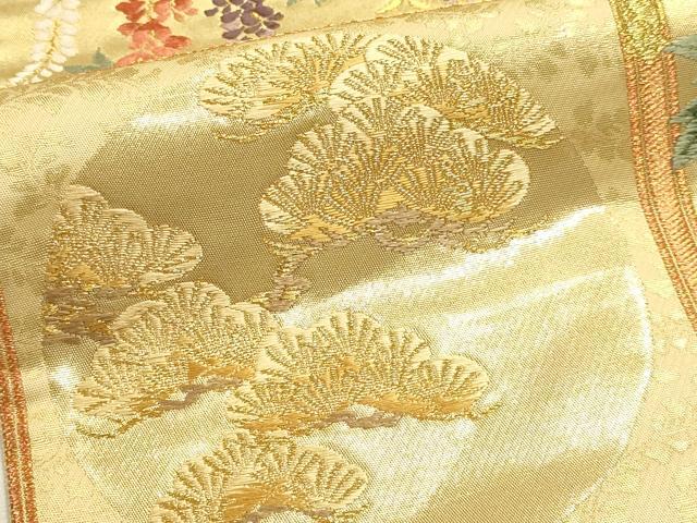 平和屋本店▼六通柄袋帯 唐織 枝花文 松竹梅 本金箔 正絹 逸品 DABK5593sf