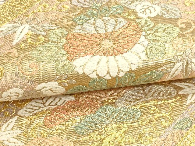 平和屋本店▼六通柄袋帯 草花文 本金 正絹 逸品 DABK5555sf