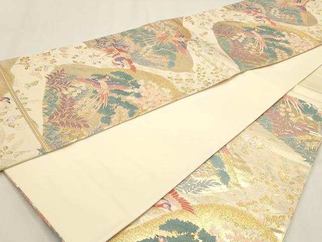 平和屋本店▼六通柄袋帯 唐織 山鳥草花文 純金箔 正絹 逸品 DABK5626sf