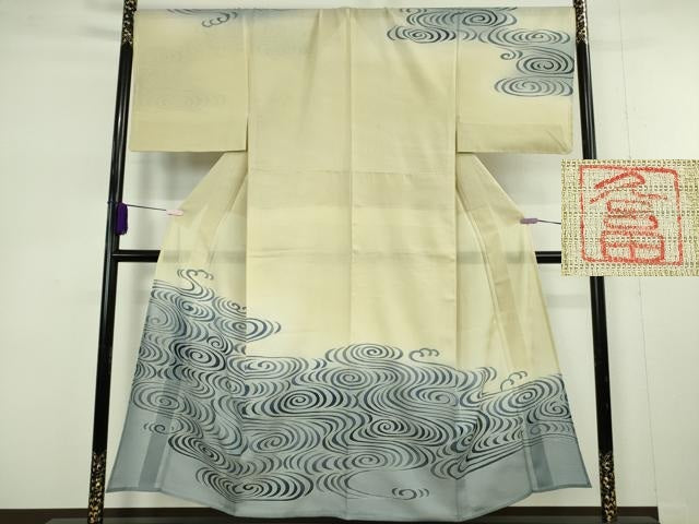 平和屋本店*超希少 夏物 男性 東京友禅 久呂田明功 訪問着 絽縮緬 観世水 暈し染め 銀彩 逸品 未使用 DZAA9384kh6