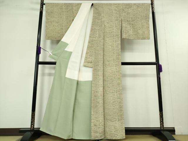 平和屋本店●極上 創業460年・千總 小紋 本草木染 幾何学文様 鬼しぼ縮緬 反端付き 逸品 DZAB7682kh6
