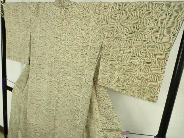 平和屋本店●極上 創業460年・千總 小紋 本草木染 幾何学文様 鬼しぼ縮緬 反端付き 逸品 DZAB7682kh6